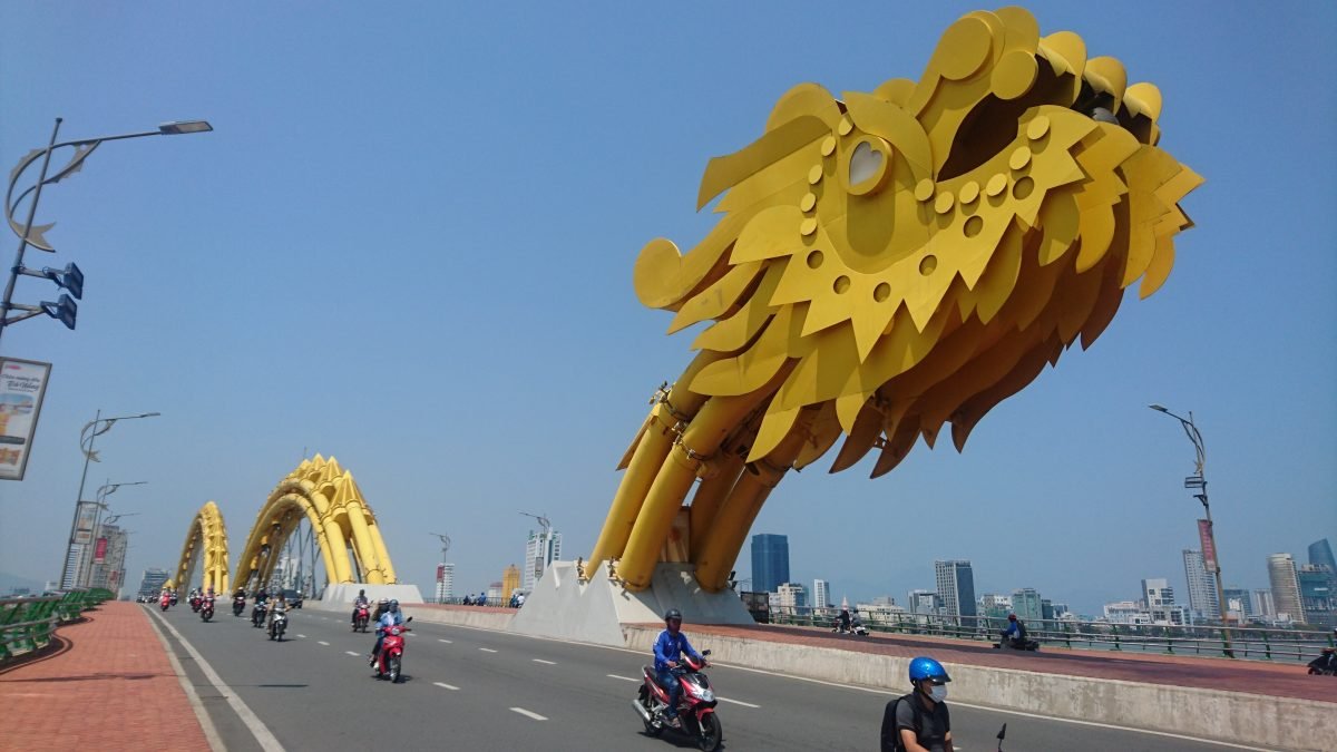 The Dragon Bridge over the river Han in the heart of Da Nang
