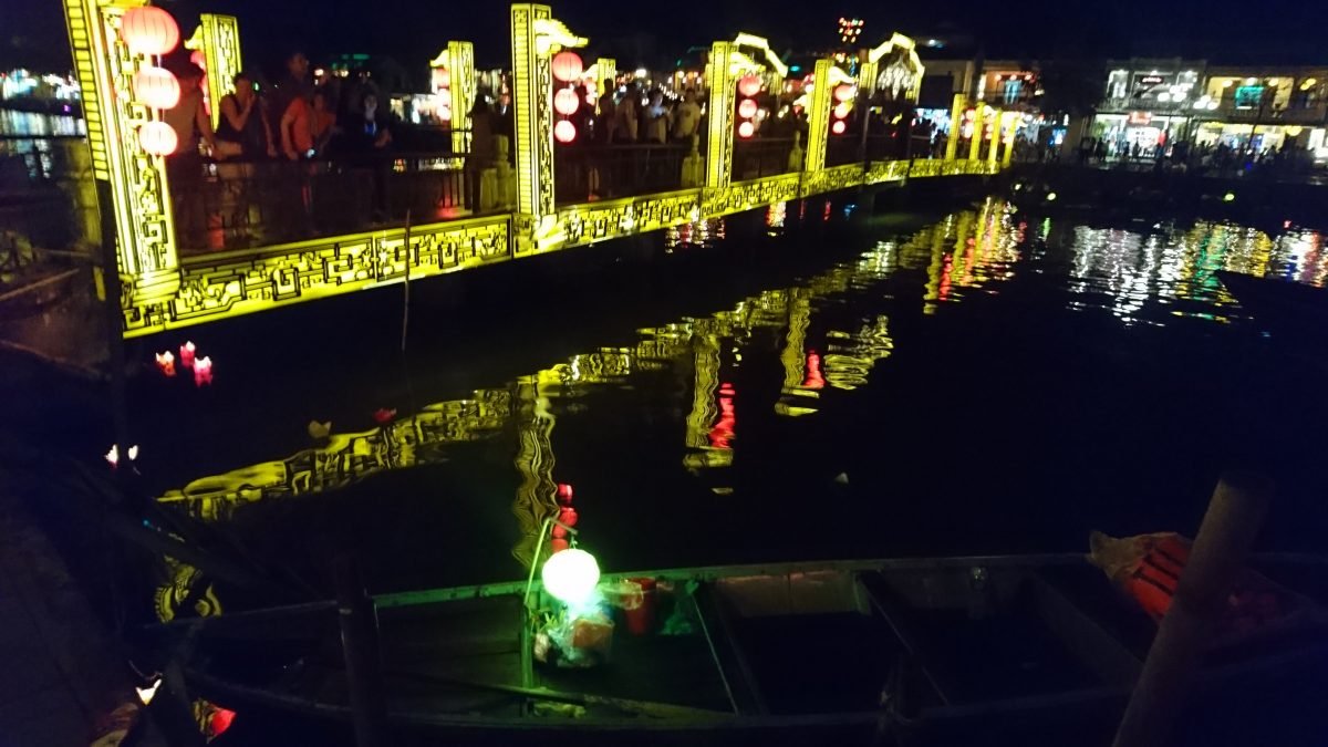 Come nightfall in Hoi An it seems everything lights up including the bridges and the boats