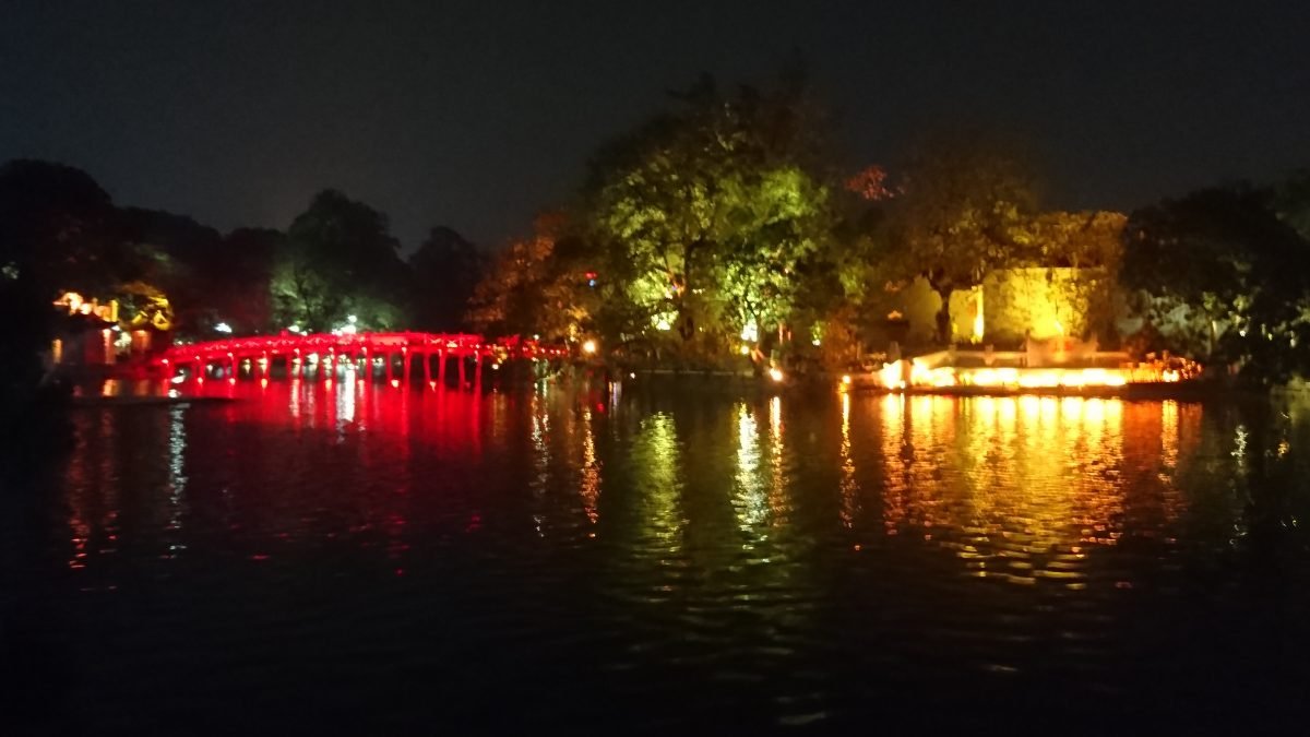 The Ngoc Son Temple, located on island in Hoan Kiem lake